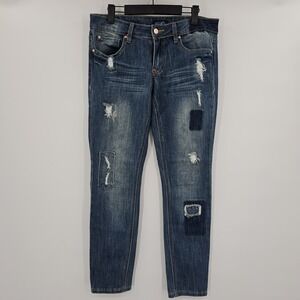 dELiA*s Jeans Junior 11/12‎ Denim Distressed Thick Stitch Patchwork Y2K Vintage